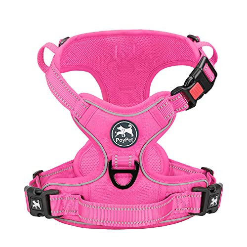 PoyPet No Pull Dog Harness, No Choke Reflective Dog Vest, Adjustable Pet Harnesses with Easy Control Padded Handle for Small Medium Large Dogs(Pink Matching Trim,XS) - color: Pink(Matching Trim), size: XS