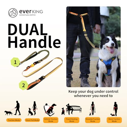 ‌EVERKING 6ft Hands-Free Dog Leash - 6-in-1 Adjustable with 360° Rotating Buckle, Night Reflective & Shock Absorbing for Large/Small Dogs (Up to 120lbs) (Golden) - color: Golden