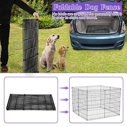 Dog Playpen for Small Medium Large Dogs, 24"/ 30"/ 36"/ 42"/ 48" Indoor Outdoor Metal Wire Pet Exercise Pen, Portable Foldable Yard Puppy Dog Fence for Camping, Black