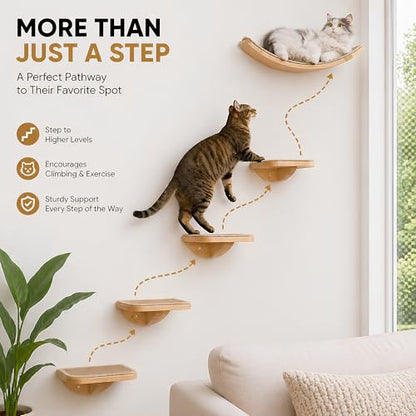 Wall Mounted Cat Steps 2 Pack – Square Wood Cats Shelves with Felt Cushions for Climbing, Jumping & Resting - color: Foam/Felt-Wood, size: 2 Steps