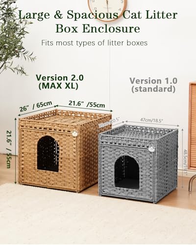 SETVSON Cat Litter Box Enclosure Furniture, Large Hidden Litter Box Furniture, Handwoven Rattan Cat House Cabinet, One Mat, Two S-Shaped Hooks, Living Room, Apartment 21.6 X 26 X 21.6 Inches, Natural - color: Natural, size: XL