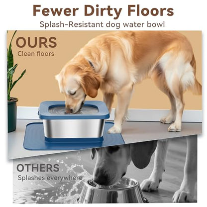 10L No Spill Dog Water Bowl, 2.6 Gal Stainless Steel No Splash Large Dog Water Bowl with Non-Slip Silicone Mat, Spill Proof Slow Drinking Pet Bowls for Messy Drinkers Indoor/Outdoor Use Blue - color: Blue