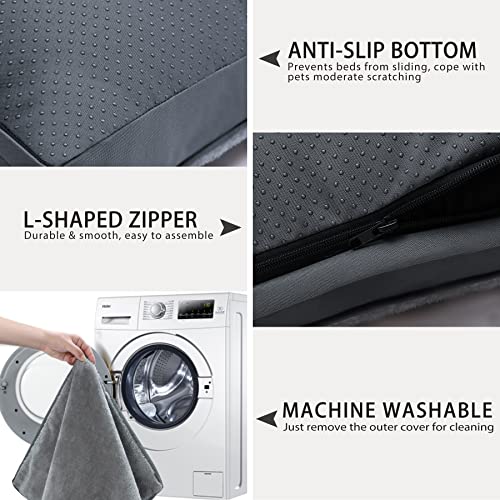 Dog Crate Bed Waterproof Deluxe Plush Dog Beds with Removable Washable Cover Anti-Slip Bottom Pet Sleeping Mattress for Large, Medium, Jumbo, Small Dogs, 35 x 22 inch, Gray - color: Grey, size: 35.0"L x 22.0"W x 3.0"Th