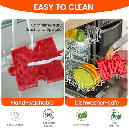 Puzzle Slow Feeder Lick Mat for Dogs, 38+ Suction Cups | Non-Slip Heavy Duty Maze Enrichment Bowl BPA-Free Silicone | Reduce Boredom Anxiety Free Combination (1PC, Red) - color: 1 Red - Grasslands
