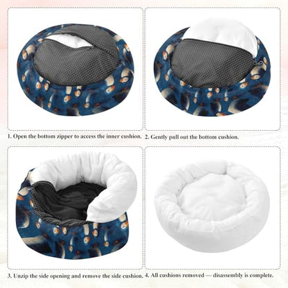 Pet Bed Puffins Lovely Cat Snuggler Soft Winter Cushion, Cozy Round Bolster Nest for Indoor Kittens & Small Pets 15" - size: X-Small