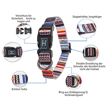 Roses&Poetry Dog Collar with Colourful Stripe Patterns, Adjustable Durable Puppy Collars for Small Medium Large Dogs (Stripe-XS) - color: Blue-stripe, size: XS