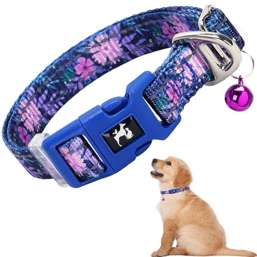 Small Dogs Collar with Bell - Reflective Nylon Adjustable with Bohemia Floral Patterns for Puppy Collar, Comfortable & Safe for Everyday Use (Flower S) - color: 4, size: S (Neck 9"-12")
