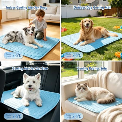 SOMOYA Dog Cooling Mat (Q-Max>0.4) Pet Cooling Pads Blanket Sleeping Kennel Mat,Ice Silk Cool Mat Pad Breathable Dog Bed Mats Beach for Large Dogs Cats (Blue, 27x22 in) - color: Blue, size: 22x27 in