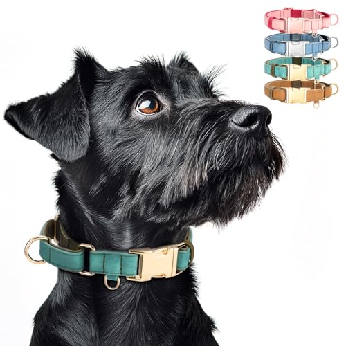 WHIPPY Vegan Leather Dog Collar No Slip Martingale Dog Collar with Quick Release Metal Buckle for Large Medium Small Dogs,Green - color: green, size: L:Fit 16-21" Neck