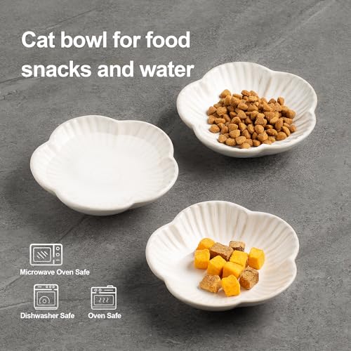 Cat Food Bowls, Ceramic Cat Plates, Dish for Food, Water and Snack, 4.72 Inch, Indoor and Outdoor Use, Kitten Puppy and Small Animals Bowls Set of 3 (White) - color: white