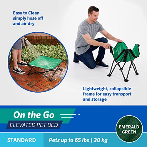 Coolaroo On-The-Go Elevated Dog Bed - Foldable Pop-Up Travel Dog Bed with Breathable, Moisture-Resistant Fabric, Carry Bag Included, Lightweight & Portable, Emerald Green, Standard - color: Emerald Green, style: Standard