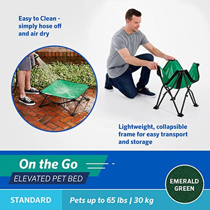 Coolaroo On-The-Go Elevated Dog Bed - Foldable Pop-Up Travel Dog Bed with Breathable, Moisture-Resistant Fabric, Carry Bag Included, Lightweight & Portable, Emerald Green, Standard - color: Emerald Green, style: Standard