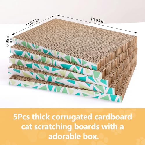 Cat Scratch Pad with Box, 5 Packs in 1 Cat Scratcher Board for Indoor Cats, Reversible Heavy-Duty Corrugated Scratching Board for Cats, Medium and Small Cats, Furniture Protection