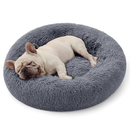 Bedsure Calming Donut Cat Bed - Fluffy Plush Round Pet Bed for Indoor Cats & Dogs, Washable Anti-Anxiety Soft Comfy Cuddler, 27x27 Inches, Grey (Basic Version) - color: Grey, size: 27x27x6