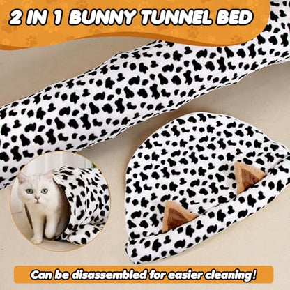 Spardar Bunny Tunnel Bed, 2-in-1 Collapsible Tunnel Tubes Toys, Washable, with Removable Mat Hideout, Interactive Toys for Rabbits Chinchilla Hedgehog Guinea Pigs Kitty, Cow - color: Cow