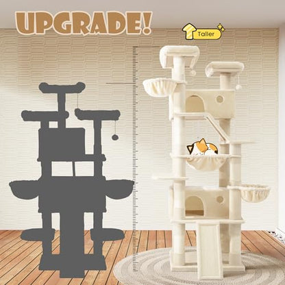 SHA CERLIN 81in Multi-Level Tall Cat Tree Tower for Indoor Kitties/Larger Cat Condo Furniture with Hammock/Cozy Pussycat Perches/Sisal Scratching Posts/Pet House/Wide Base/Beige - color: Beige