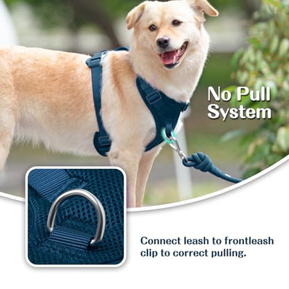 No Pull Dog Harness for Small Medium Large Dogs - Adjustable 2 Layer Mesh Dog Vest with Dual Clip, Escape Proof, Quick Release, Lightweight Breathable Mesh for Walking Hiking (Prussian Blue,S)