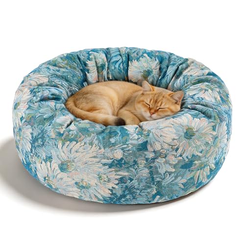 Dog Calming Beds for Small Medium Large Dogs - Round Donut Washable Puppy Dog Bed, Anti-Slip Faux Fur Fluffy Donut Cuddle Anxiety Cat Pet Bed (20" Flower) - color: Flower, size: 20"L x 20"W x 8"Th