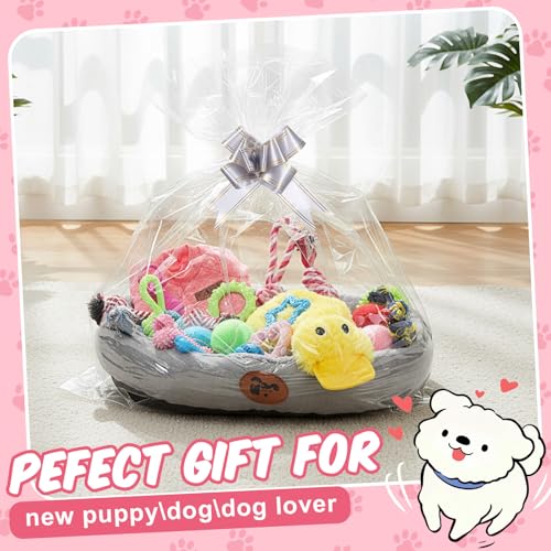 Zopeal 24 Pcs Luxury Dog Gift Set Thickened Plush Dog Bed and Sweater Dogs Squeaky Toys Breed Chewer Cute Duck Stuffed and Soft Squeaker Balls for Winter Puppy Pet Teething Chewing