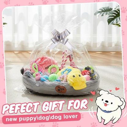 Zopeal 24 Pcs Luxury Dog Gift Set Thickened Plush Dog Bed and Sweater Dogs Squeaky Toys Breed Chewer Cute Duck Stuffed and Soft Squeaker Balls for Winter Puppy Pet Teething Chewing