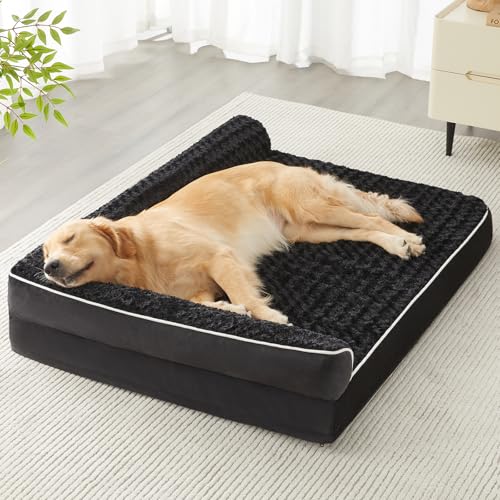 BFPETHOME Orthopedic Dog Beds for Large Dogs-Waterproof Sofa Dog Bed with Removable Washable Cover, Big Pet Bed with Waterproof Lining and Nonskid Bottom,Pet Bed for Large Dogs - color: Black, size: 36.0"l x 27.0"w x 6.5"th