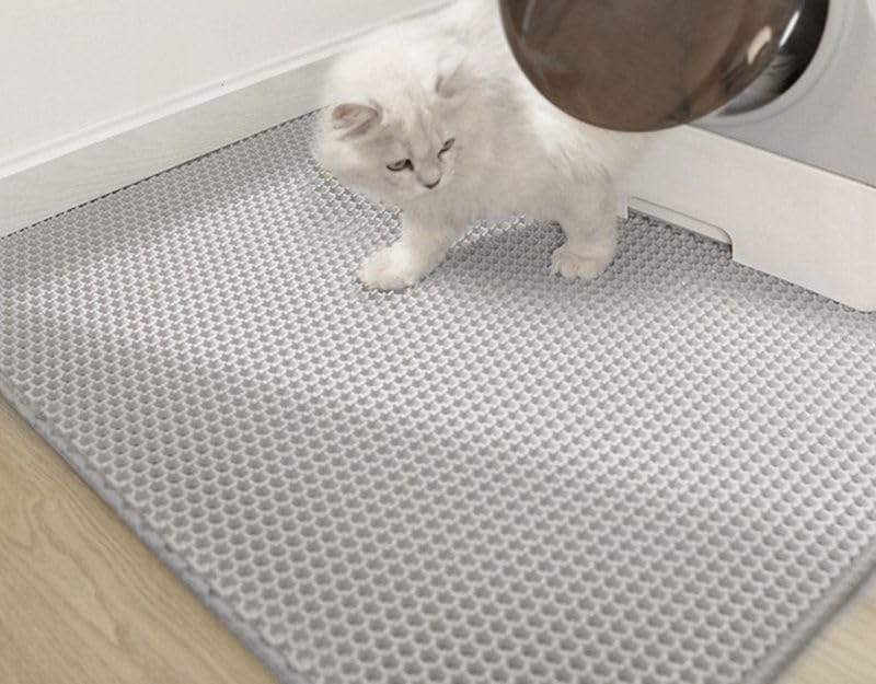 Cat Litter Mat Double Layer Waterproof – Large Litter Trapping Mat for Litter Box, Non-Slip, Easy to Clean, Soft Paw-Friendly EVA, 12x12 in, Gray