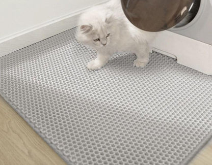 Cat Litter Mat Double Layer Waterproof – Large Litter Trapping Mat for Litter Box, Non-Slip, Easy to Clean, Soft Paw-Friendly EVA, 12x12 in, Gray