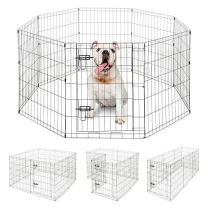 BOWHAUS Foldable Outdoor/Indoor Pet Playpen with Gate, Available in 30 Inch Height Metal Portable Kennel, Heavy-Duty Exercise Fence Cage 8 Panels for Medium Dog, Animals - style: 30 Inch