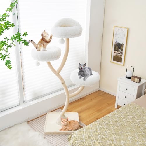 Tangkula Tall Cat Tree, 70 Inch Multi-Level Large Cat Tower with 3 Warm Perches, 3 Jingling Balls, Sisal Scratching Posts & Board, Modern Cat Tree for Indoor Cats Large Adult - color: White