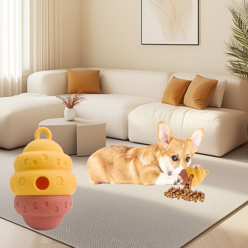 Dog Puzzle Toy Dispenser - Interactive Dog Toys for Large & Medium Breeds - Mental Stimulation Ball with Detachable Lid - Food-Grade Silicone Toy for Stress Reduction - color: brown