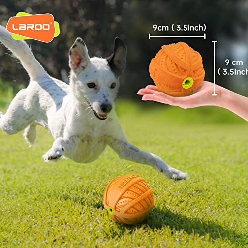 LaRoo Squeaky Dog Ball Toy, Durable Natural Rubber Squeaker Ball Floating Throwing Training, Teeth Cleaning Chew Toy for Pet Small Medium Large Dogs (3.5In Orange) - color: Orange-9cm