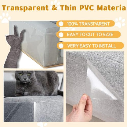 10 Pack Cat Scratch Furniture Protector, Transparent Couch Protector from Cat Claws, Thicker Flexible Pet Deterrent Shield for Fabric Sofa, Chair and Walls - size: 10