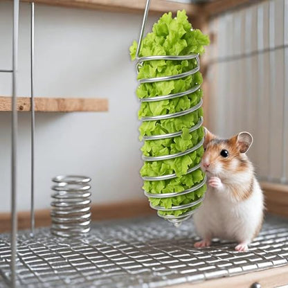 2Pcs Rat Enrichment Toys Stainless Steel Bird Food Holder Rat Parrot Foraging Toy Hanging Rodent Toy Fruit Vegetable Holder Puzzle Toy Slow Feeder Parakeet Foraging Mice Cage Accessories