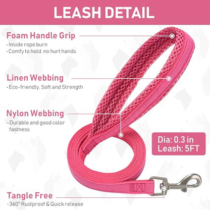 Small Pet Harness Collar and Leash Set, Step in No Chock No Pull Linen Fabric Soft Mesh Dog Vest Harnesses Reflective for Dogs Puppy Cats Kitten Rabbit (Pink, S) - color: Pink, size: Small