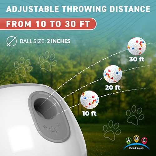 ABC PACK & SUPPLY Automatic Dog Ball Launcher for Small Dogs & Puppies, Adjustable 10–30 ft Indoor Outdoor Fetch Machine with 3 Balls