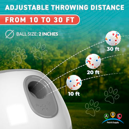 ABC PACK & SUPPLY Automatic Dog Ball Launcher for Small Dogs & Puppies, Adjustable 10–30 ft Indoor Outdoor Fetch Machine with 3 Balls