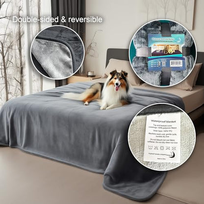 Queen Size Waterproof Blanket – Stain-Proof, Spill-Proof Flannel Blanket for Bed, Couch, Kids & Pets Protection, Reversible Splash-Proof Design (Moon Grey & Starlit Grey, 80x90”) - color: Moon Grey & Starlit Grey, size: Queen
