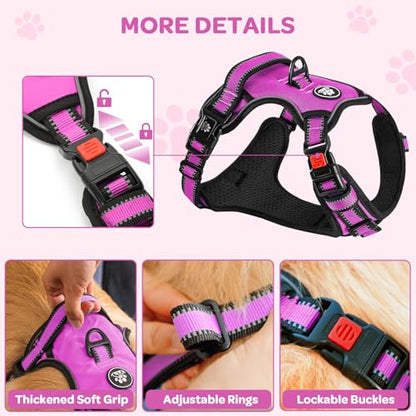 Plaid Dog Harness for Large Dogs, Reflective No Pull Adjustable Pet Vest with Front Clip, Leash, Easy Control Handle and Seat Belt, Rose, XL - color: Rose, size: X-Large