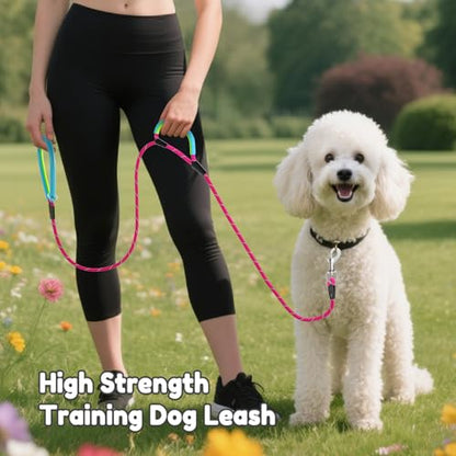 Dog Leash Heavy Duty 4/5/6ft XiaZ 2 Handles Dog Leashes for Medium Large Dogs 1/2 Inch 1000lb Strength Reflective PVC Waterproof-Handles Metal Hook Dual-Handle Rope Leash Nighttime Safety - color: Red, size: 6FT (1/2")-1