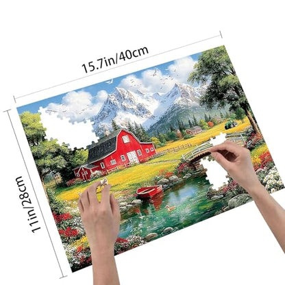 300 Pieces Jigsaw Puzzles for Adults, Red Barn Mountain Farm Landscape Art Puzzle, Stress Relief Concentration Training Brain Teaser Puzzle 15.7x11 Inch - color: Wooden Puzzle12, size: 300 Piece pcs