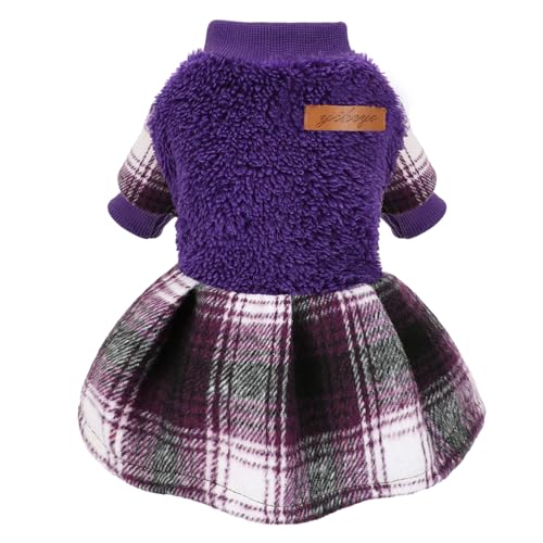 Dog Clothes for Small Dogs Girl Boy Dog Sweater Dress, Puppy Sweater Pet Clothes Shih Tzu Wedding Birthday Pink Plaid Dresses Holiday Festival Outfits (Purple, XX-Small) - color: Purple, size: XX-Small (Chest 11in )