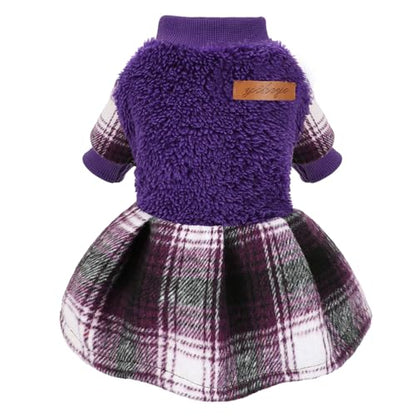 Dog Clothes for Small Dogs Girl Boy Dog Sweater Dress, Puppy Sweater Pet Clothes Shih Tzu Wedding Birthday Pink Plaid Dresses Holiday Festival Outfits (Purple, Small) - color: Purple, size: Small (Chest 15in )