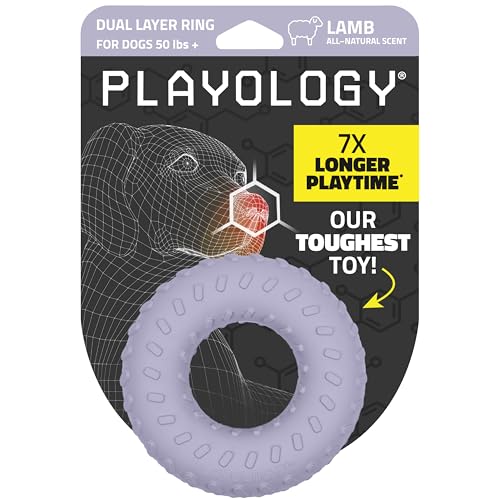 Playology Dog Toys | Dual Layer Ring Durable Dog Toy for Tough Chewers | Lamb Scented Jumbo Chew Toy for Large Dogs - size: Jumbo, style: Lamb