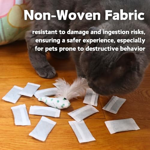 CECE PAW 12 Pack Natural Catnip Pouches for Cat Toys, Non-Woven Fabric Cat nip Refills, Gift Packaging with Catnip Tea Bags and Feather Whale Toy - color: Catnip Tea Bags, size: Cat