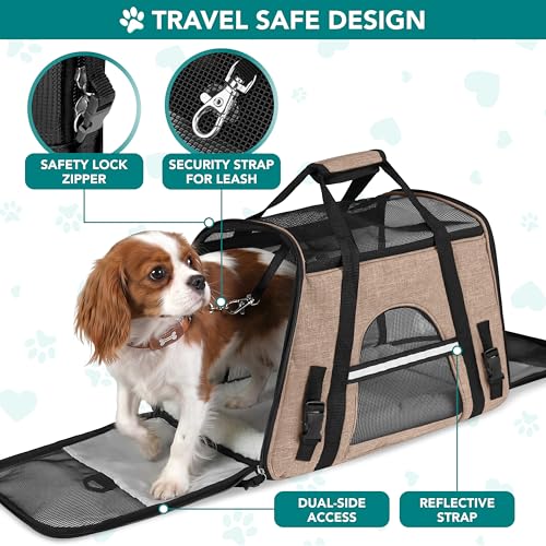 PetAmi Airline Approved Pet Carrier for Cats & Small Dogs, Soft Sided TSA Travel Carrier Bag with Sherpa Bed, Breathable Mesh Ventilation, Collapsible Bowl, Up to 18 lbs, Large Heather Taupe - color: Heather Taupe, size: Large - 19.5"L x 10.2"W x 12"H