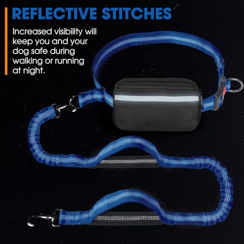 Hands Free Dog Leash with Waist Belt – No-Pull Bungee, Dual Padded Handles & Zipper Pouch for Running, Walking & Training – Adjustable Waist Leash for Large & Medium Dogs (Dark Blue) - color: Dark Blue
