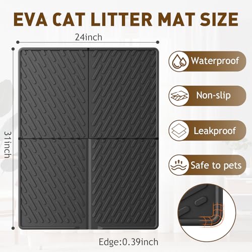 Cat Litter Mat with Grooves & Raised Edge, Urineproof/Waterproof, Litter Scattering Control, Easy to Clean (31 * 24in-Black-2 Pack) - size: 31 * 24in-Black-2 Pack