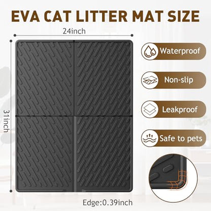 Cat Litter Mat with Grooves & Raised Edge, Urineproof/Waterproof, Litter Scattering Control, Easy to Clean (31 * 24in-Black-2 Pack) - size: 31 * 24in-Black-2 Pack