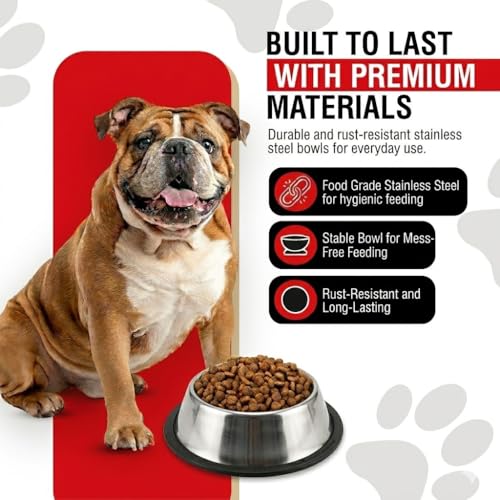 Loving Pets Stainless Steel Non-Tip Dog Bowl – Heavy Duty No Spill Dog Bowl with Removable Rubber Base – Durable, Non-Skid Stainless Steel Dog Food Bowl & Dog Water - size: 96 Ounce