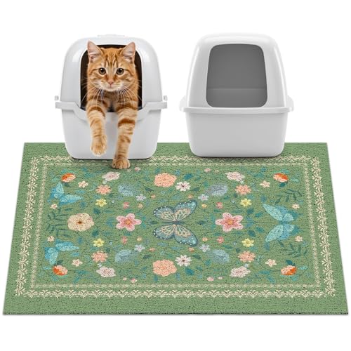 33x22 inches Cat Litter Mat Non-Slip Bottom Litter Box Mat Urine-Proof Soft Litter Mat for Cats Waterproof Pads Protects Floors Cat Mat for Litter Box - color: Dark spring green, size: 33X22in